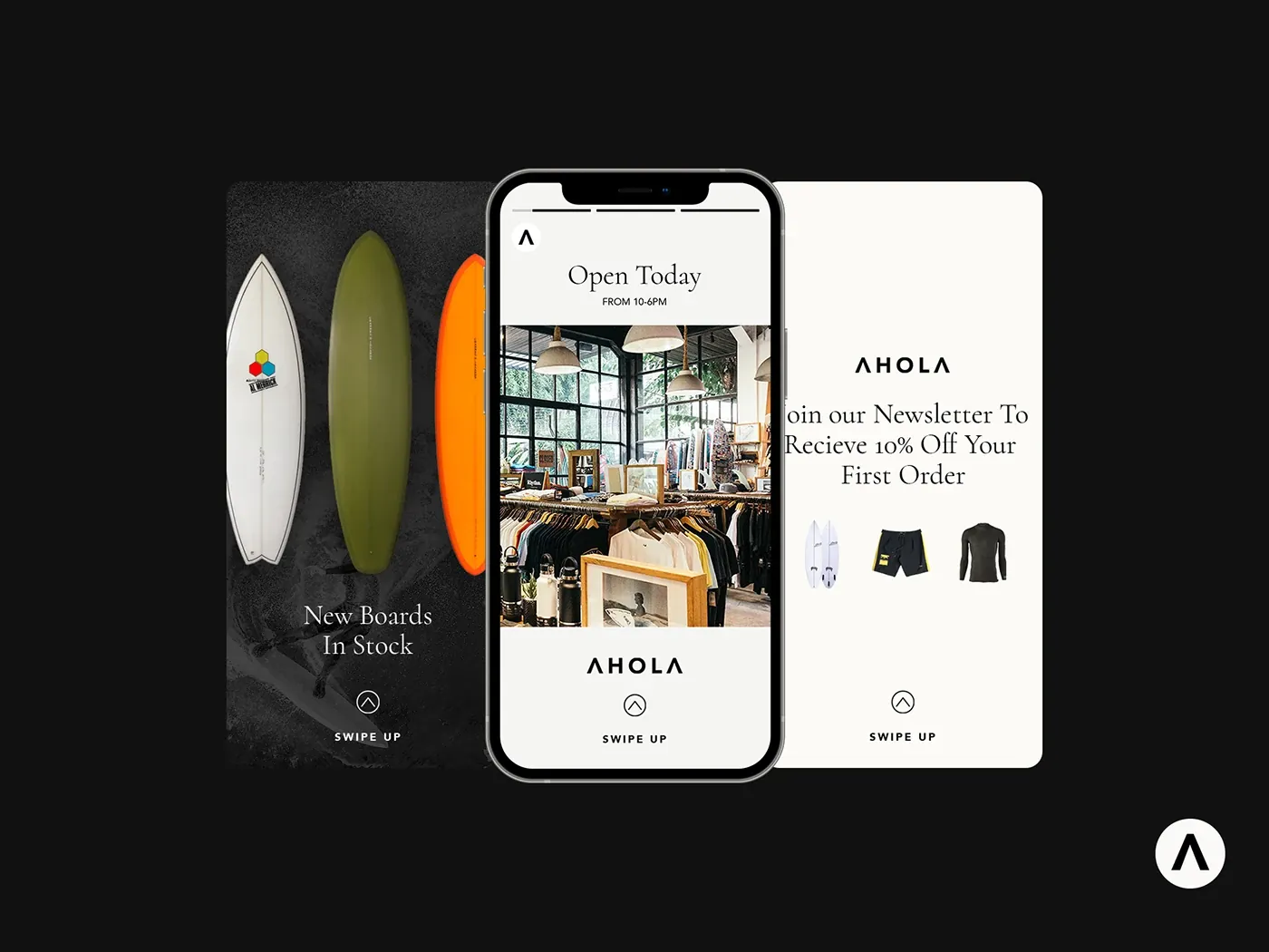 Ahola surf shop social and mobile design